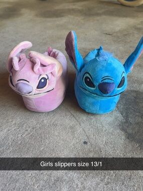 Wal Mart Disney Stitch and Angel Plush Slippers - Blue and Pink